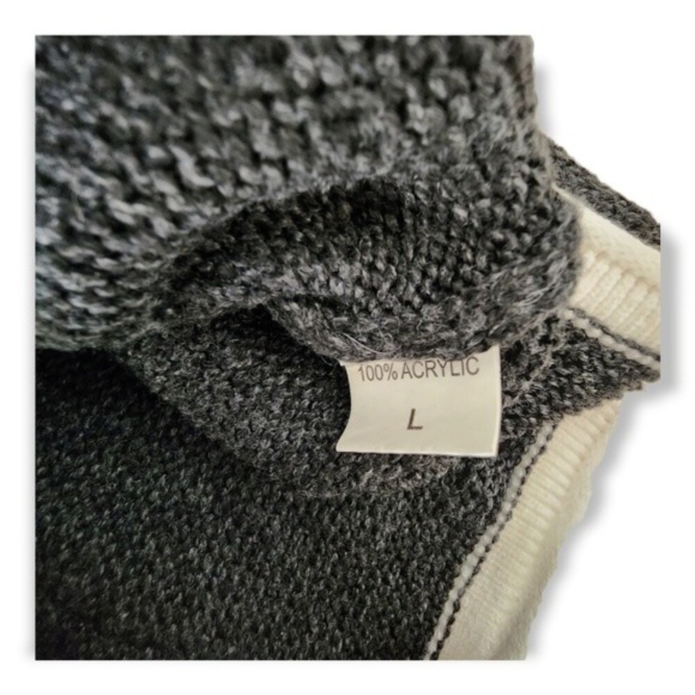 Maison Mascallier Sweater Fringe Trim on Back Grey White Size L - Picture 5 of 9
